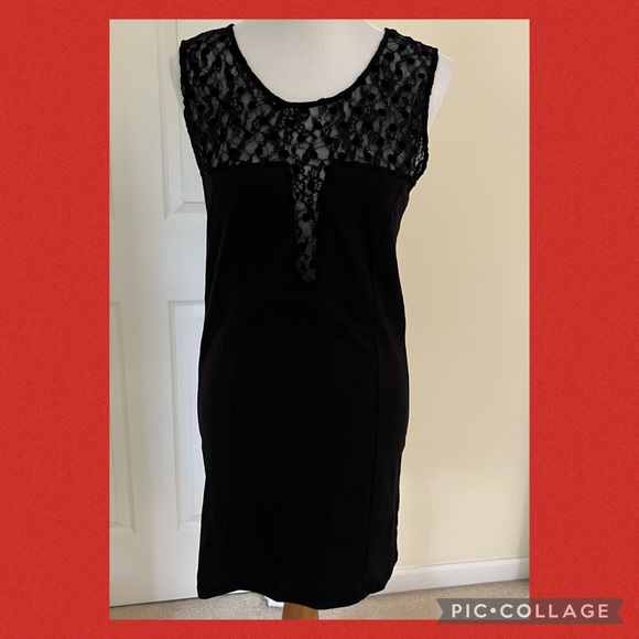 FREE PEOPLE BLACK LACE ABD LYCRA BODYCON DRESS   LARGE - Picture 2 of 11